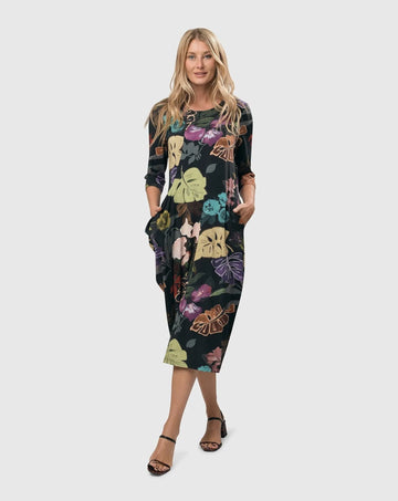 alembika-bali-draped-pocket-dress-leaves-multi-damen-jerseykleid-midi image 2