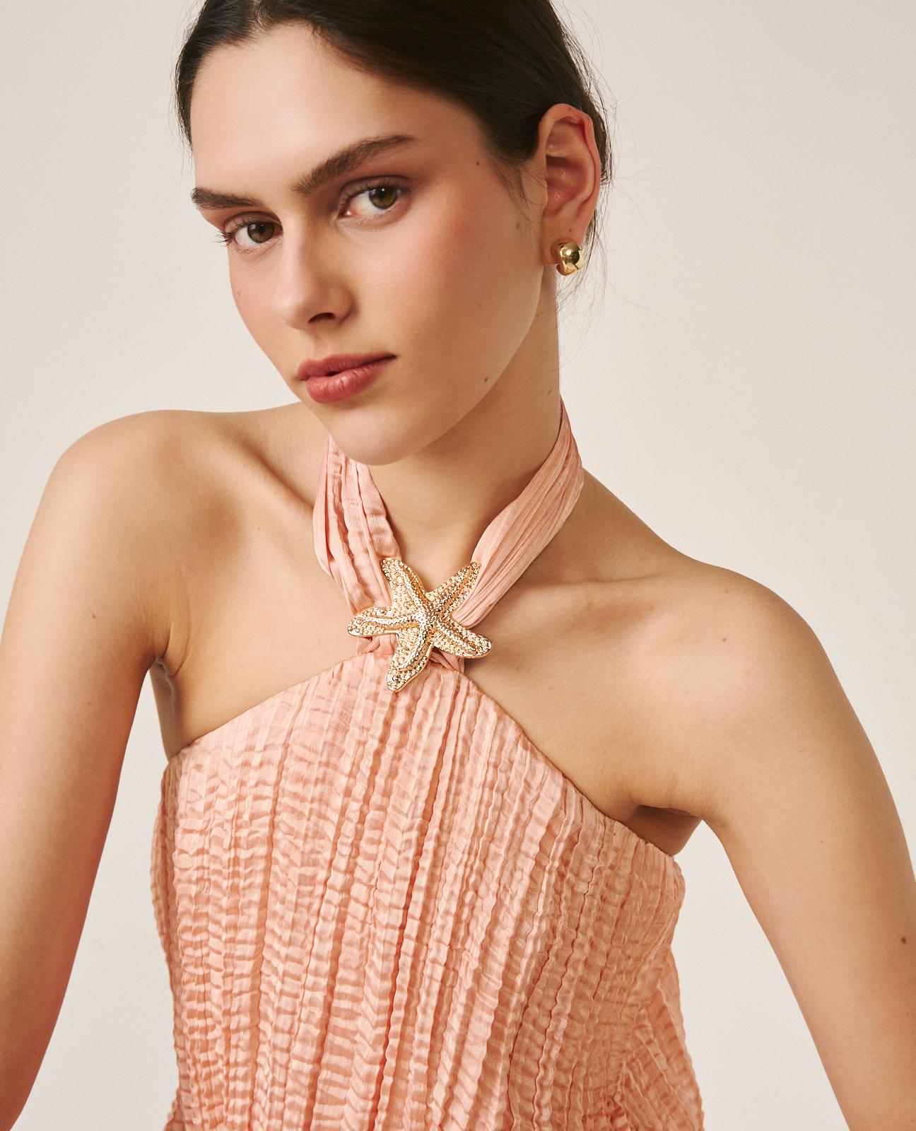 alma-en-pena-starfish-blouse-damen-bluse-satin-rosa-neckholder image 5