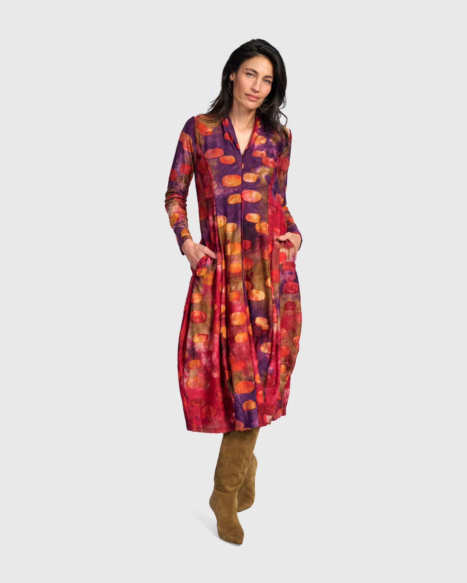 alembika-festoon-v-neck-cocoon-dress-ad920b-midi-kleid-berry-mix image 7