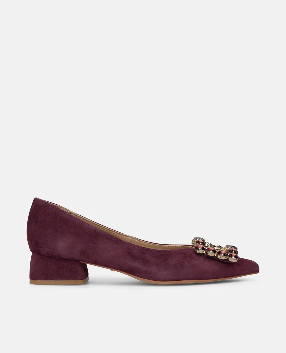 alma-en-pena-ballerina-bordeaux-wildleder-mit-blume-und-3-5-cm-absatz image 1