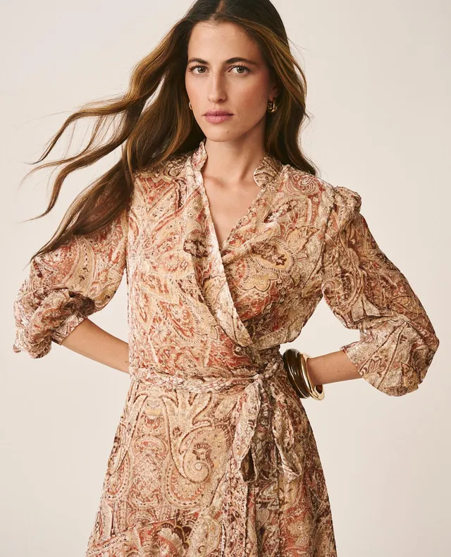 alma-en-pena-paisley-seiden-midikleid-braun image 1
