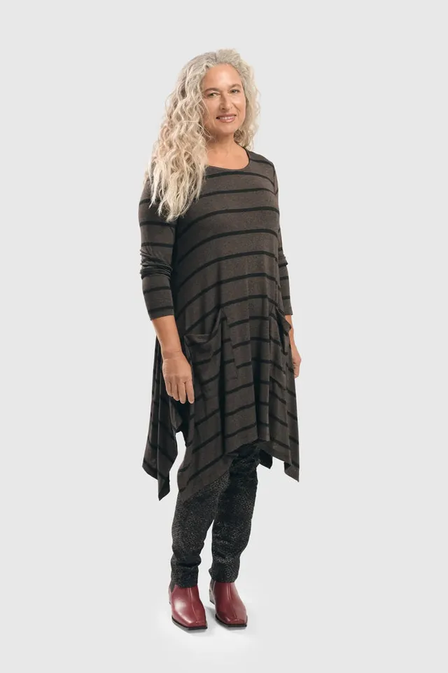 alembika-linear-tunic-top-black-brown-langarmtunika image 1