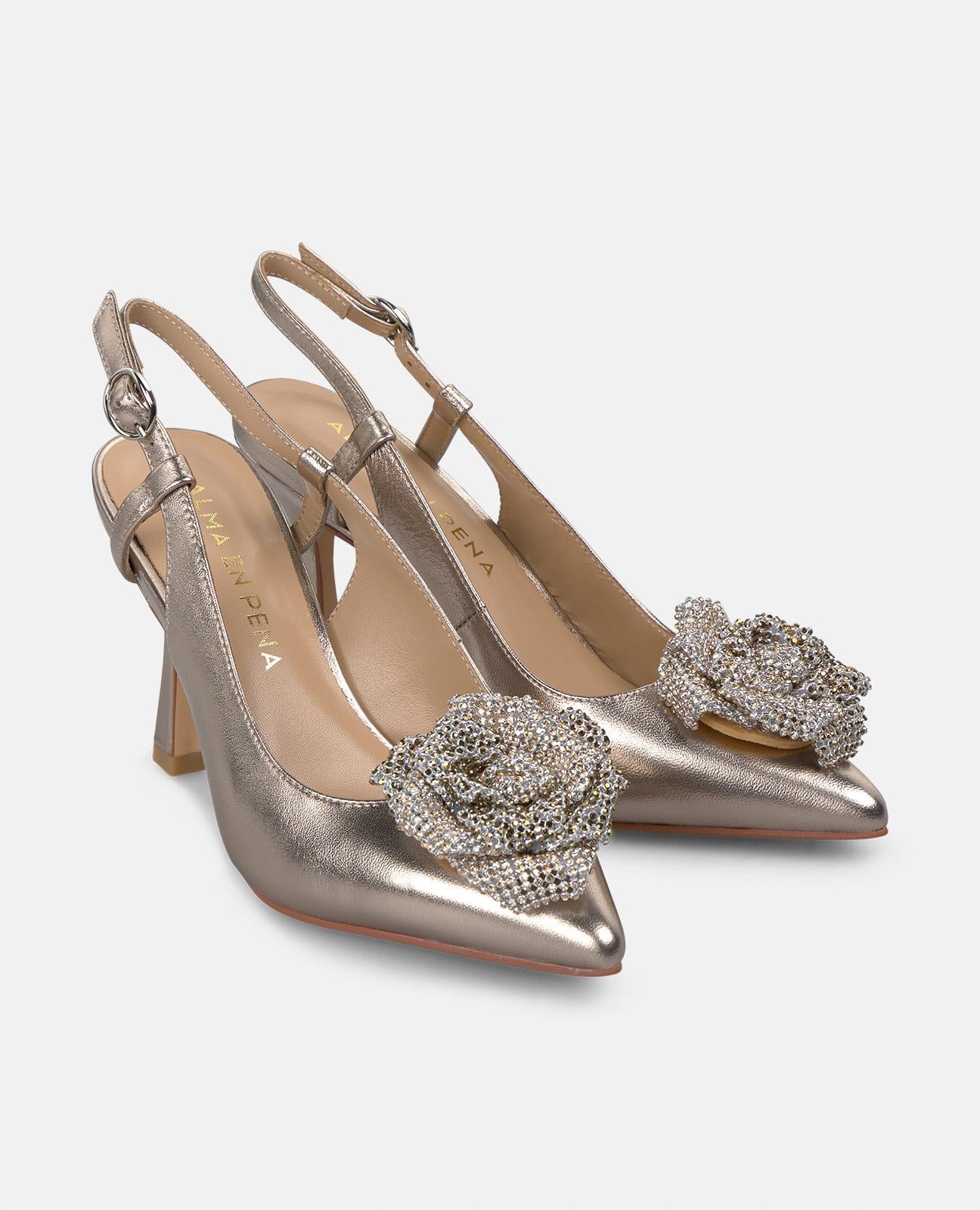 alma-en-pena-flower-high-heel-pumps-bronze-9-cm image 2