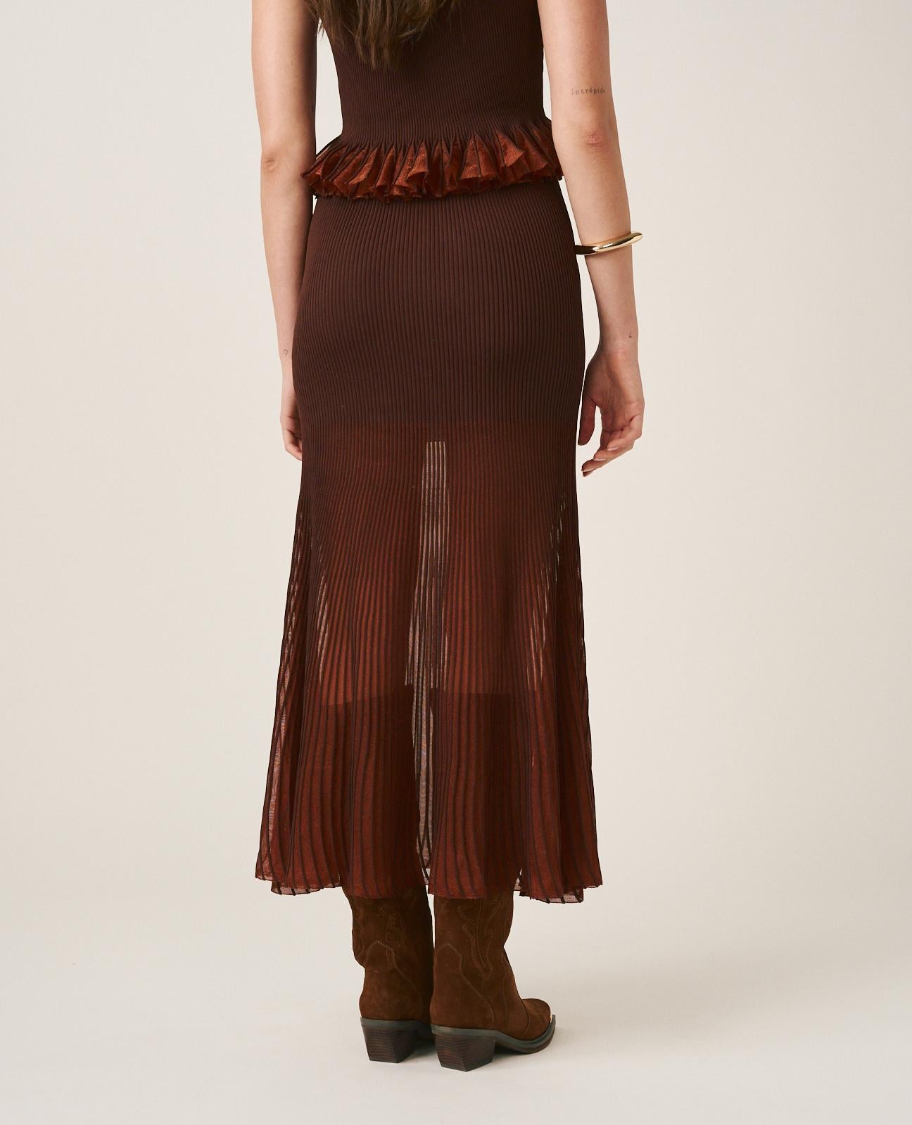 alma-en-pena-midi-rock-mit-r-schen-metallik-braun-semi-transparent image 7