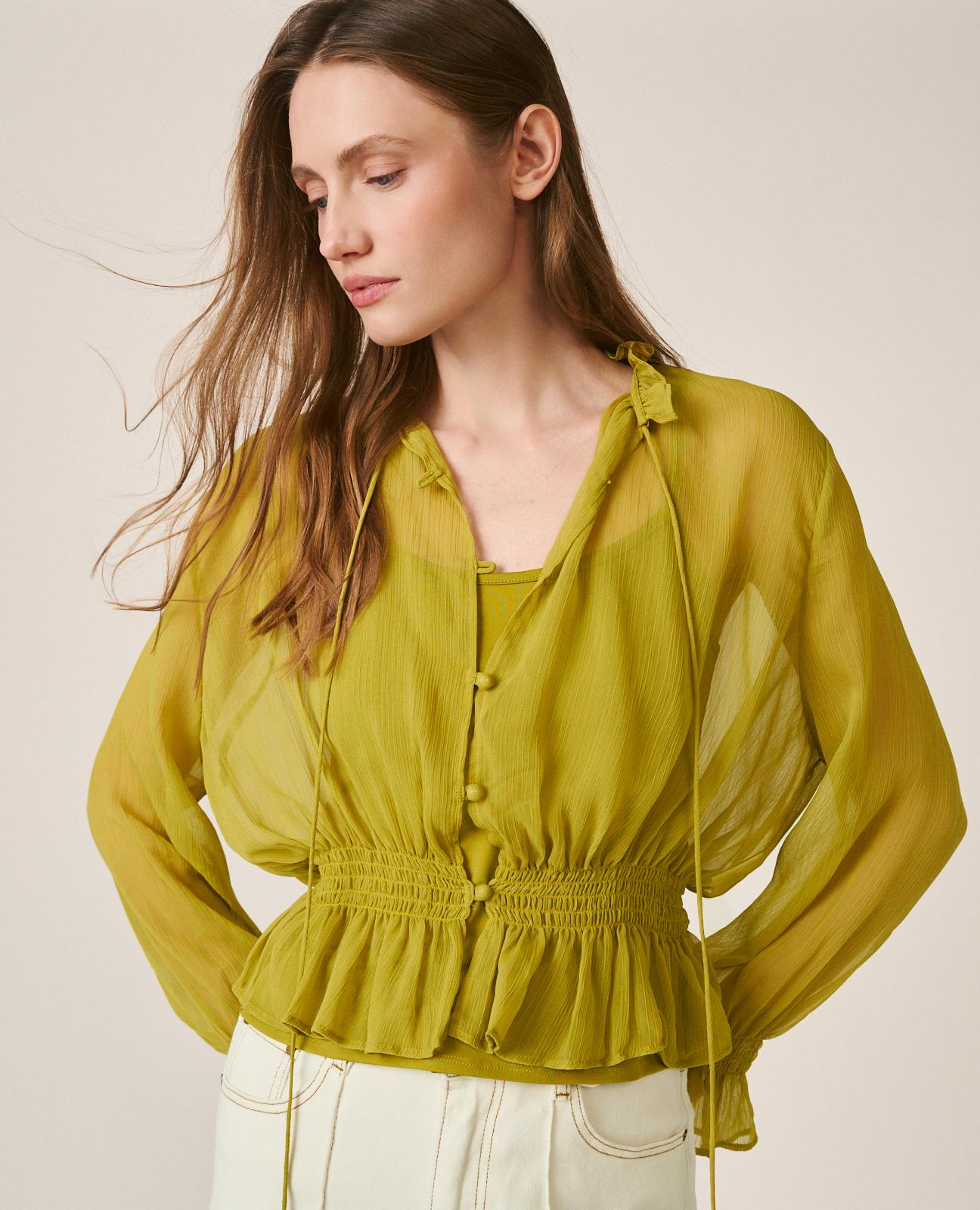 alma-en-pena-chiffon-bluse-hellgr-n-langarm-mit-r-schen image 3