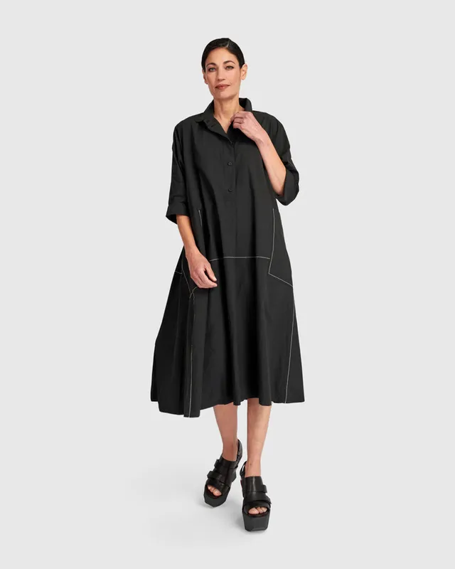 alembika-urban-the-edit-cotton-a-linien-kleid-black image 1