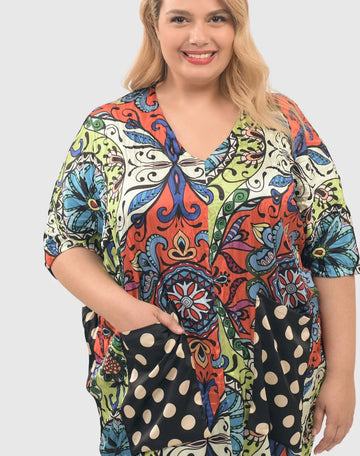 alembika-paisley-dot-crinkle-caftan-kleid-multi image 5