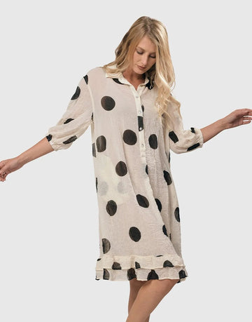 alembika-moon-dot-babydoll-kleid-crinkle-chiffon-creme-schwarz image 2