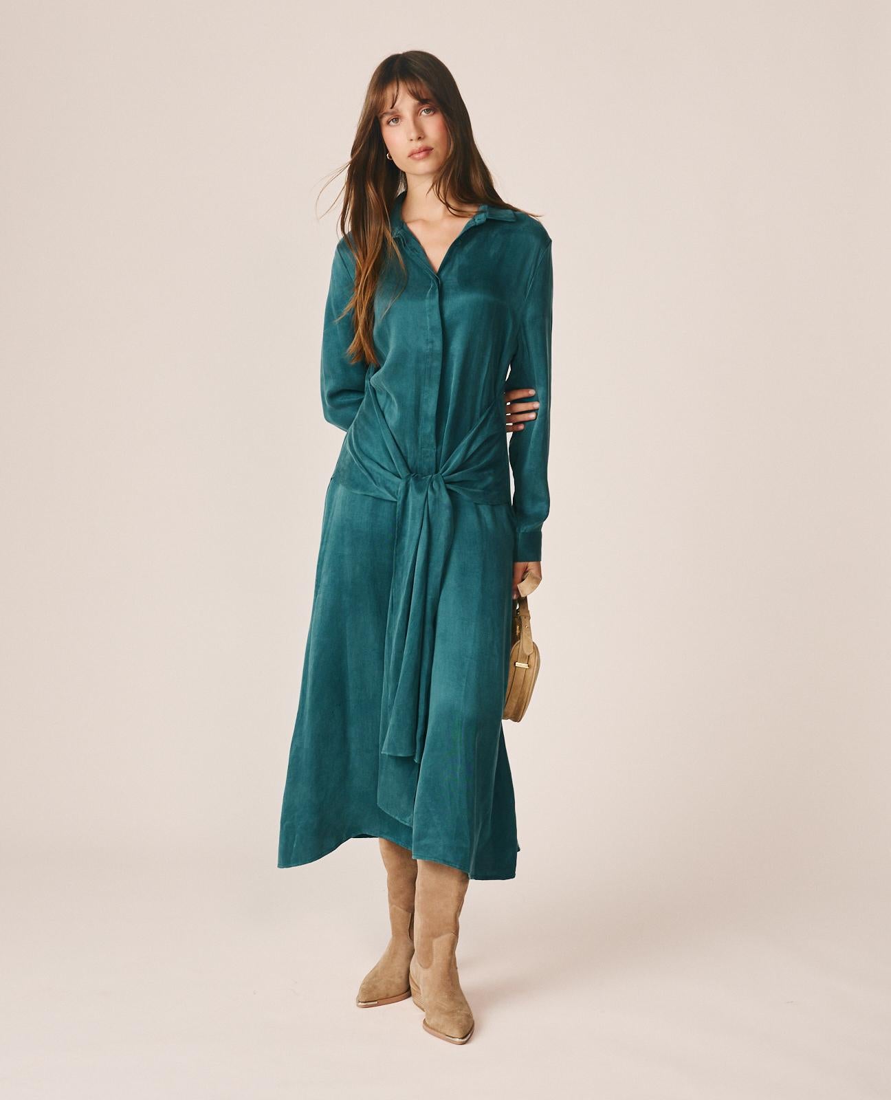 alma-en-pena-lyocell-shirt-style-midi-dress-hemdkleid-midi-blau image 2