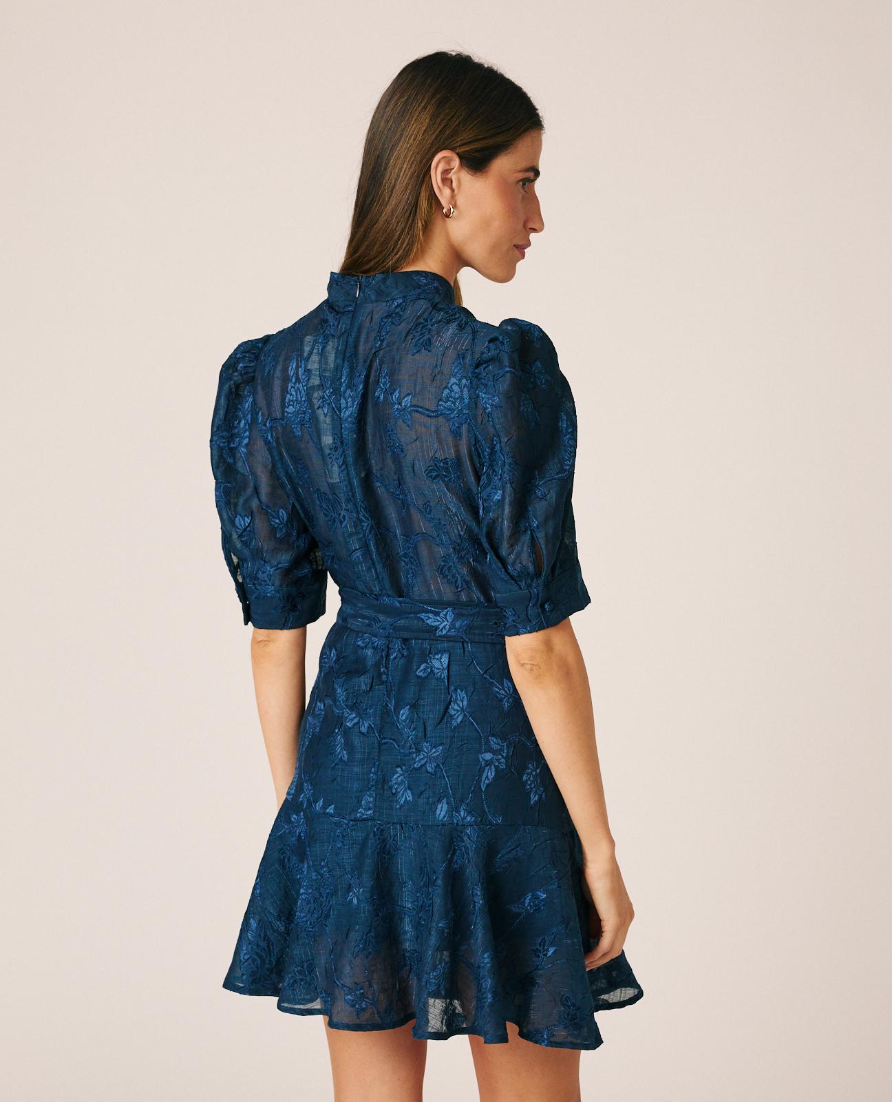 alma-en-pena-floral-jacquard-mini-dress-minikleid-blau-puff-rmel-stoffg-rtel image 7