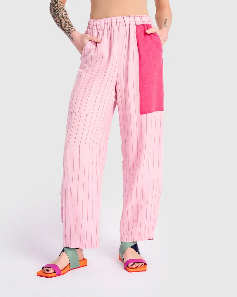 alembika-linen-vacation-pants-pink-stripe-leinenhose image 1