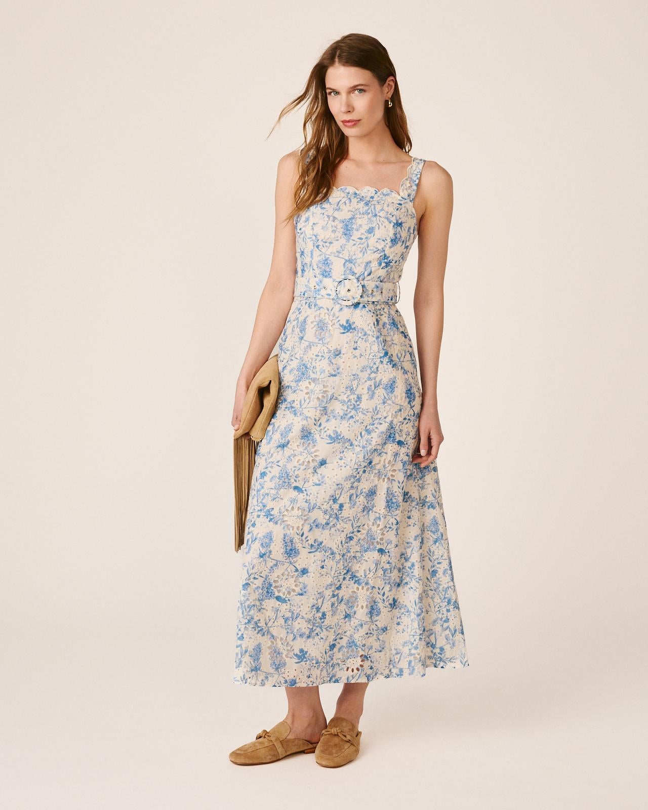 alma-en-pena-lang-kleid-floral-blau-mit-stickerei image 2