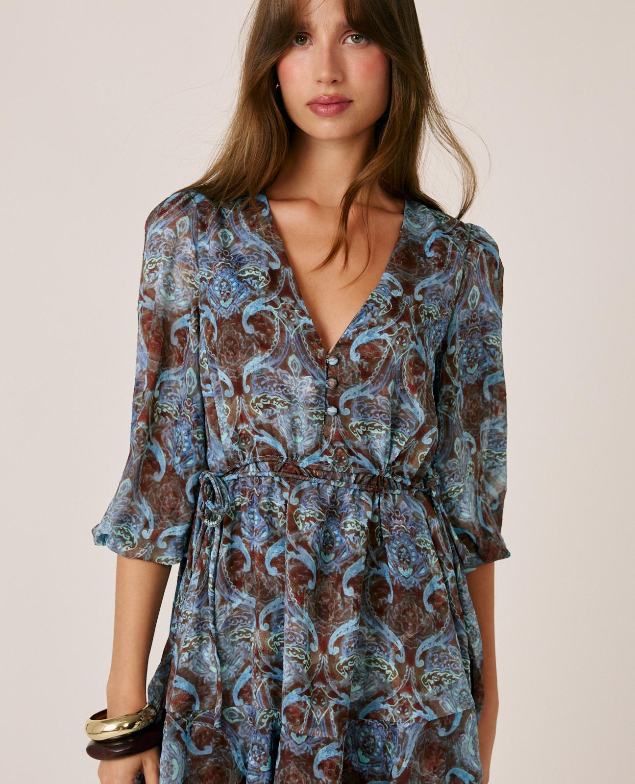 alma-en-pena-arabesque-mini-dress-chiffon-minikleid-in-braun image 3