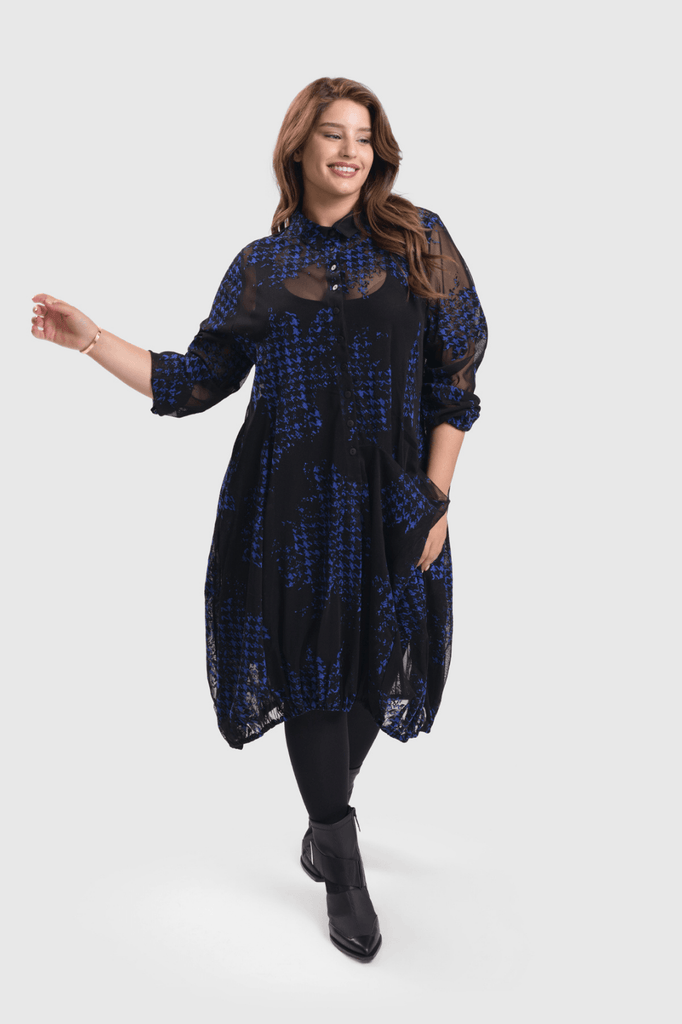 alembika-floral-check-wonderful-dress-blue-damen-mesh-kleid image 1
