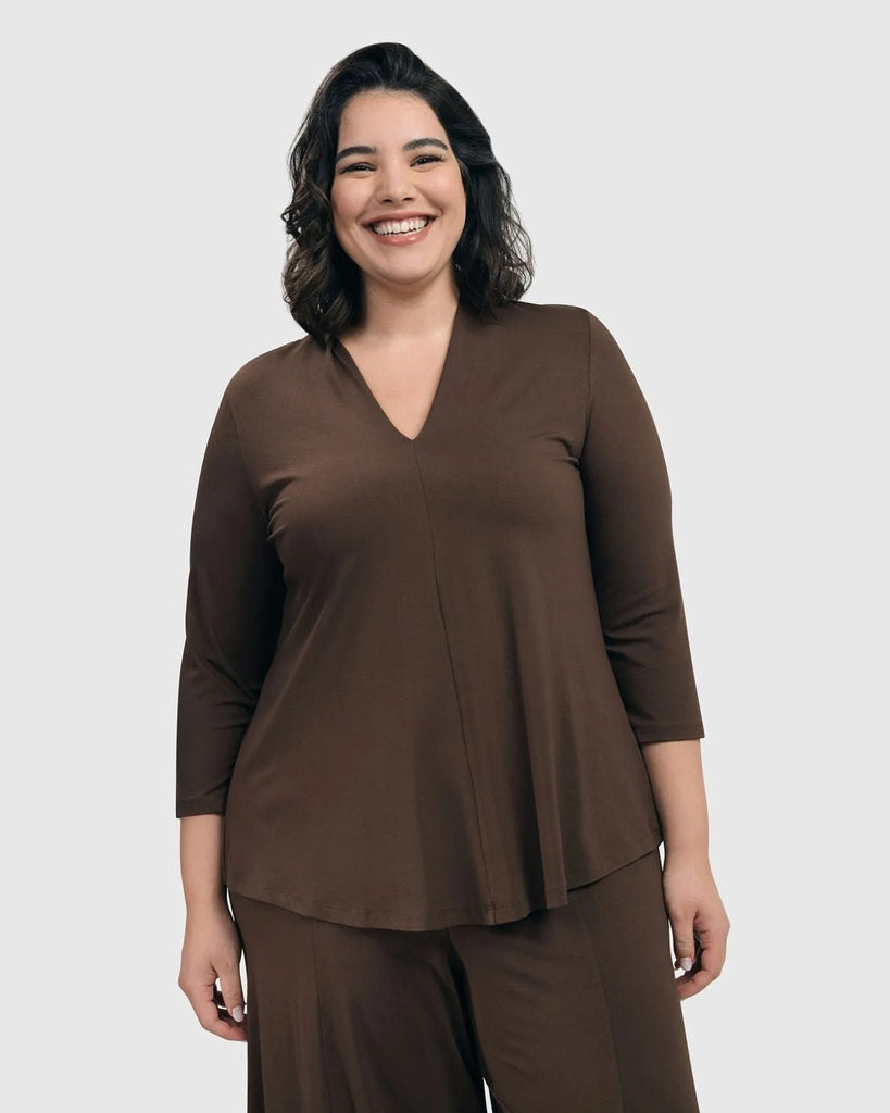 alembika-essential-v-neck-top-coffee image 1