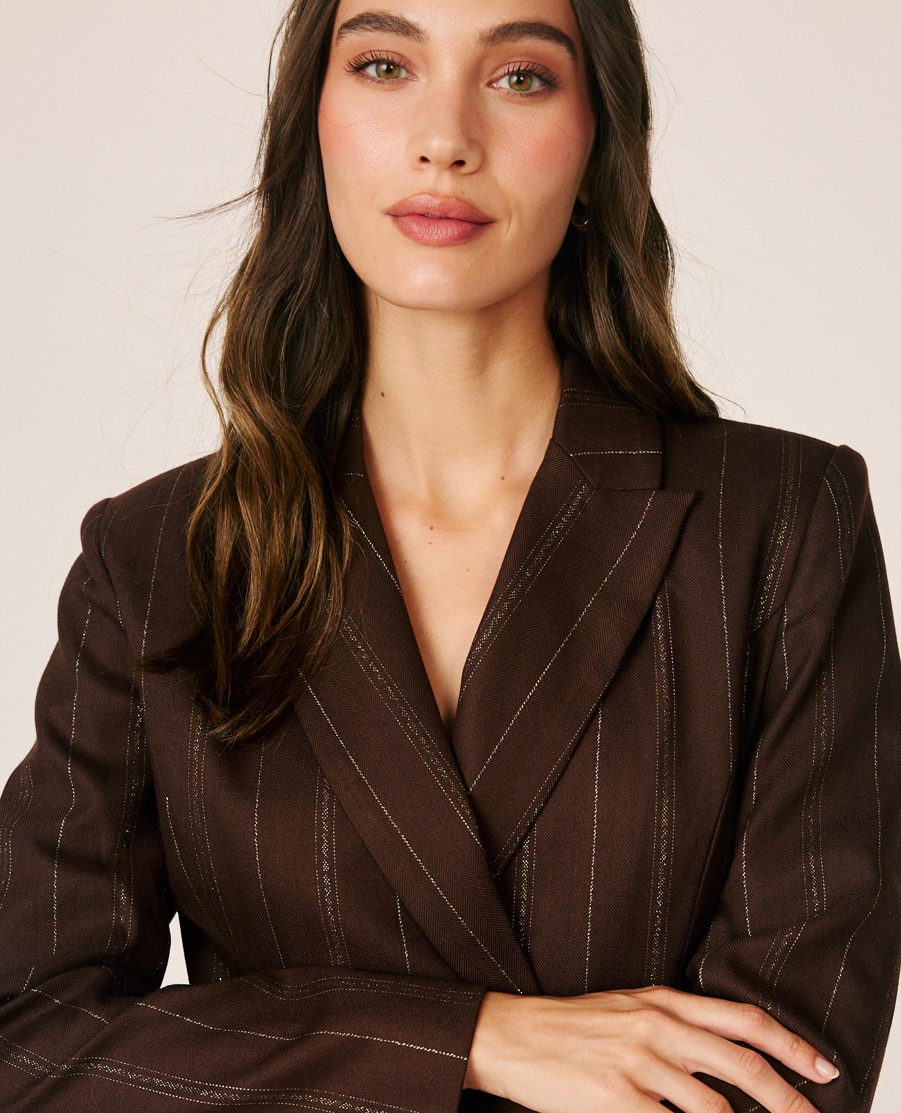 alma-en-pena-striped-twill-blazer-zweireihiger-damenblazer-braun-nadelstreifen image 6