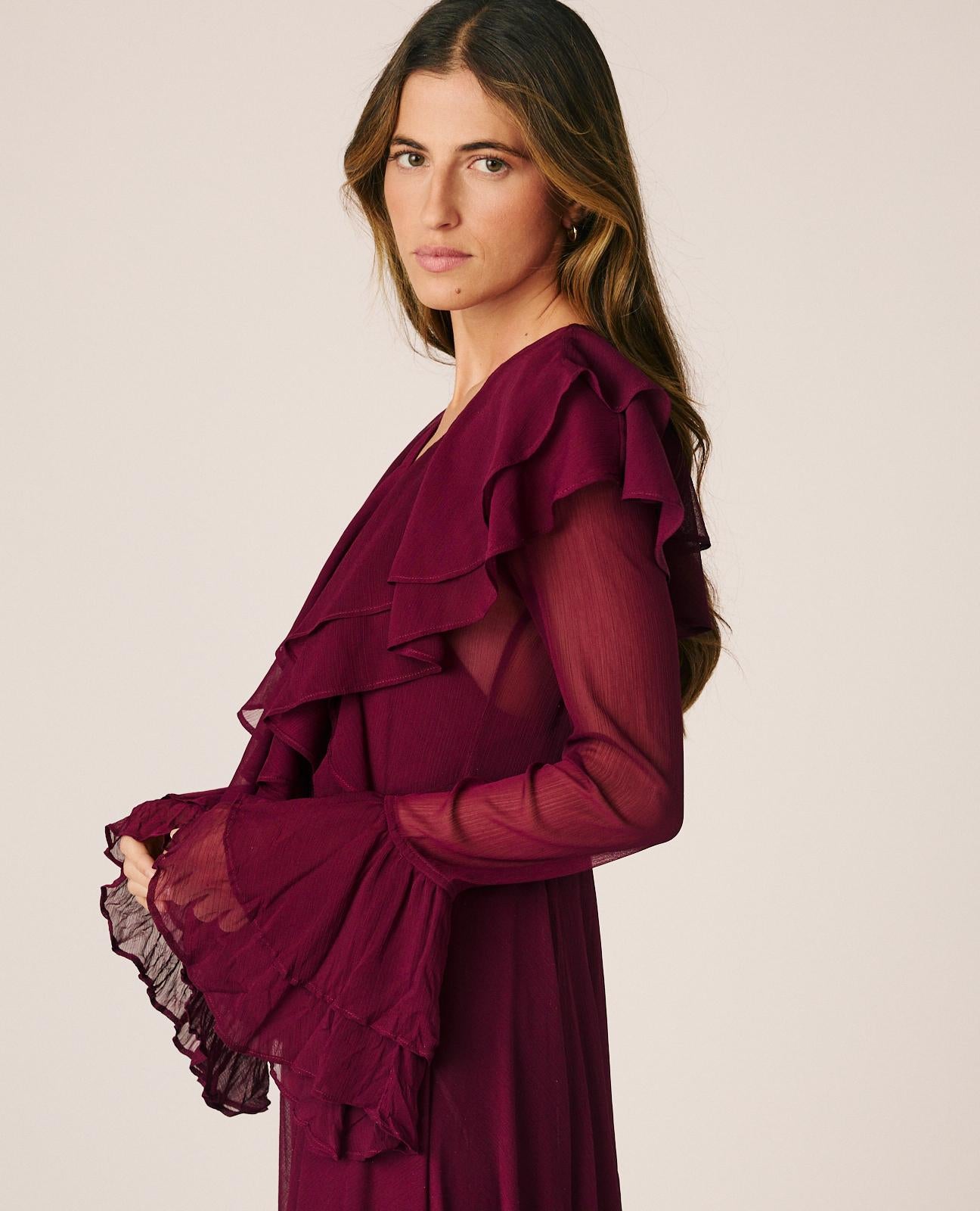 alma-en-pena-langes-chiffonkleid-mit-r-schen-bordeaux image 4
