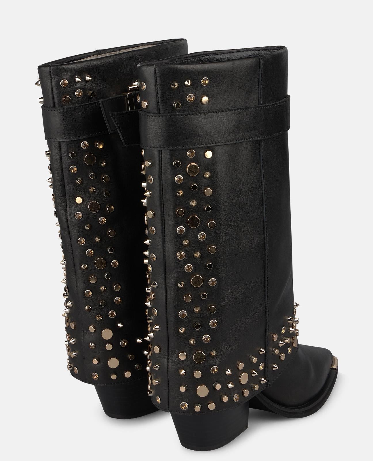 alma-en-pena-leder-boots-schwarz-mit-nieten-cowboy-heel-boots-8-cm-blockabsatz image 3