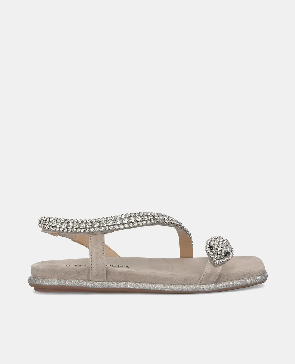 alma-en-pena-flache-sandalen-braun-glitzer-strass-eckig image 1
