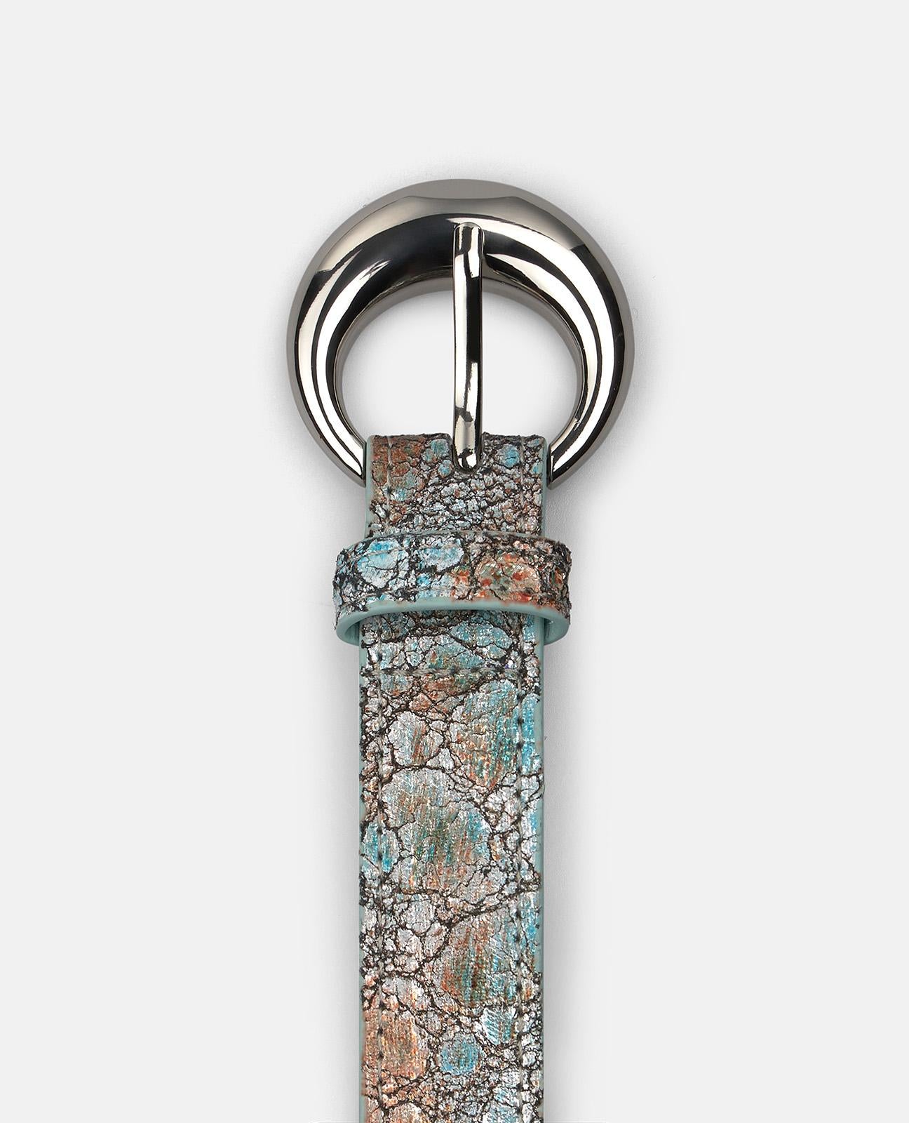 alma-en-pena-lederg-rtel-3-cm-muster-runde-metallschnalle-t-rkis image 3