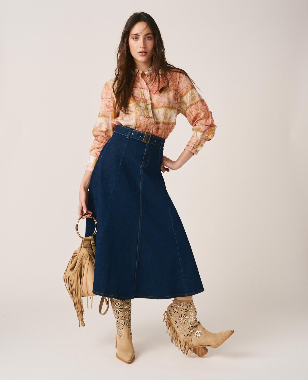 alma-en-pena-denim-skirt-jeansrock-damenrock-dunkelblau-mit-g-rtel image 2