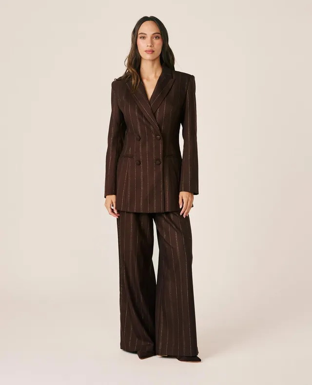 alma-en-pena-twill-stoffhose-mit-nadelstreifen-wide-leg-braun image 1