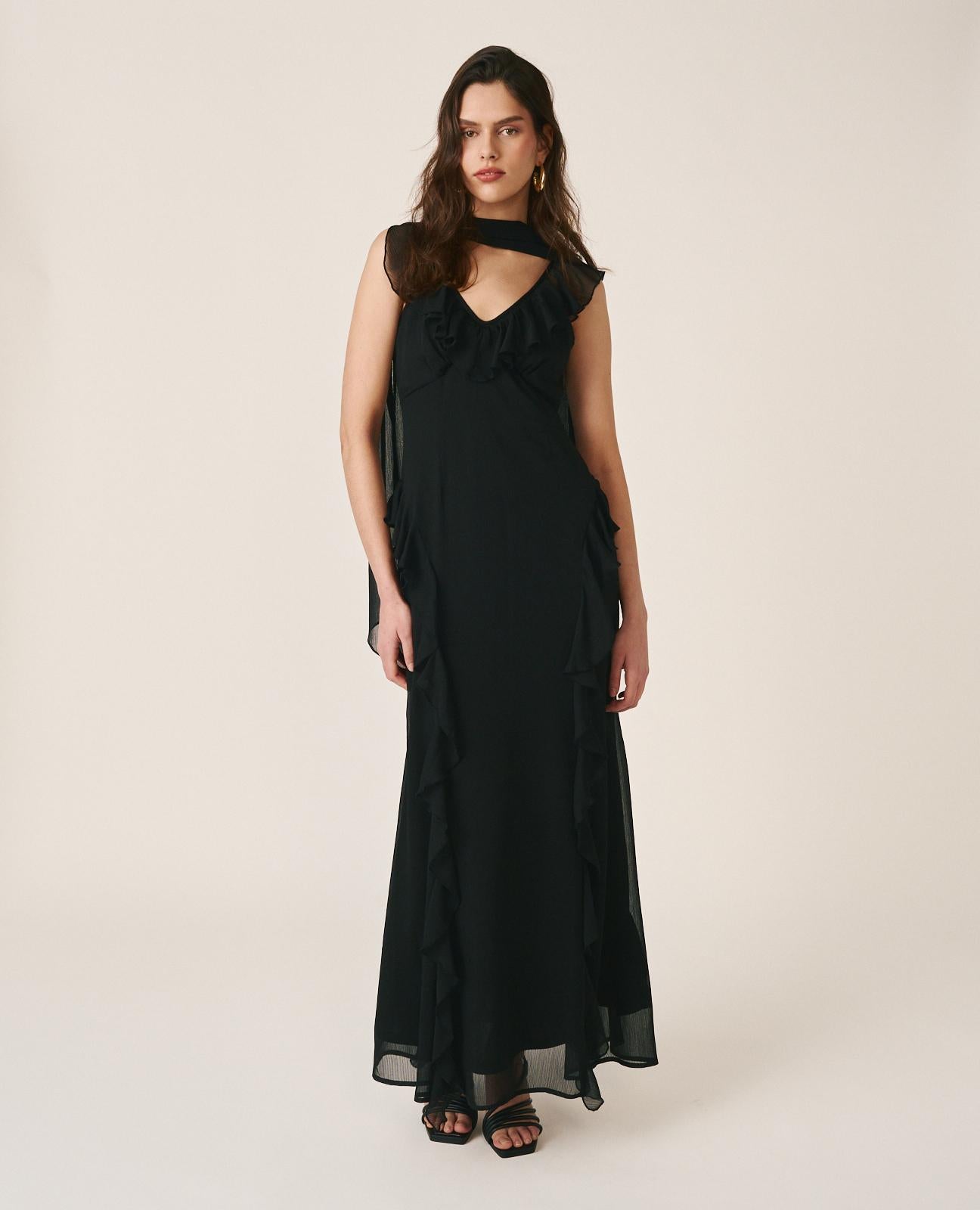 alma-en-pena-maxikleid-mit-r-schen-schwarz-inkl-tuch image 3