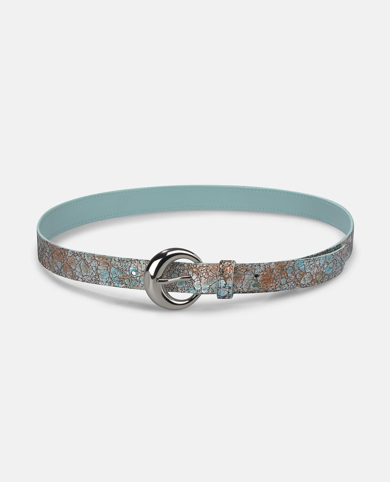 alma-en-pena-lederg-rtel-3-cm-muster-runde-metallschnalle-t-rkis image 1