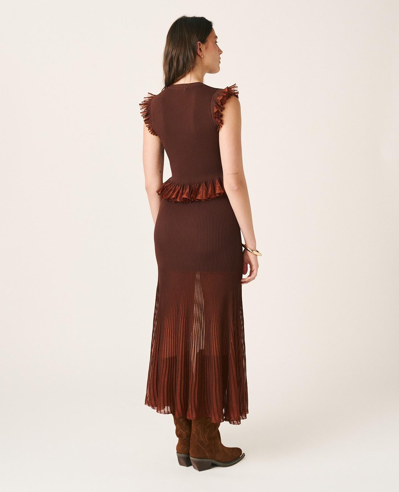 alma-en-pena-midi-rock-mit-r-schen-metallik-braun-semi-transparent image 8