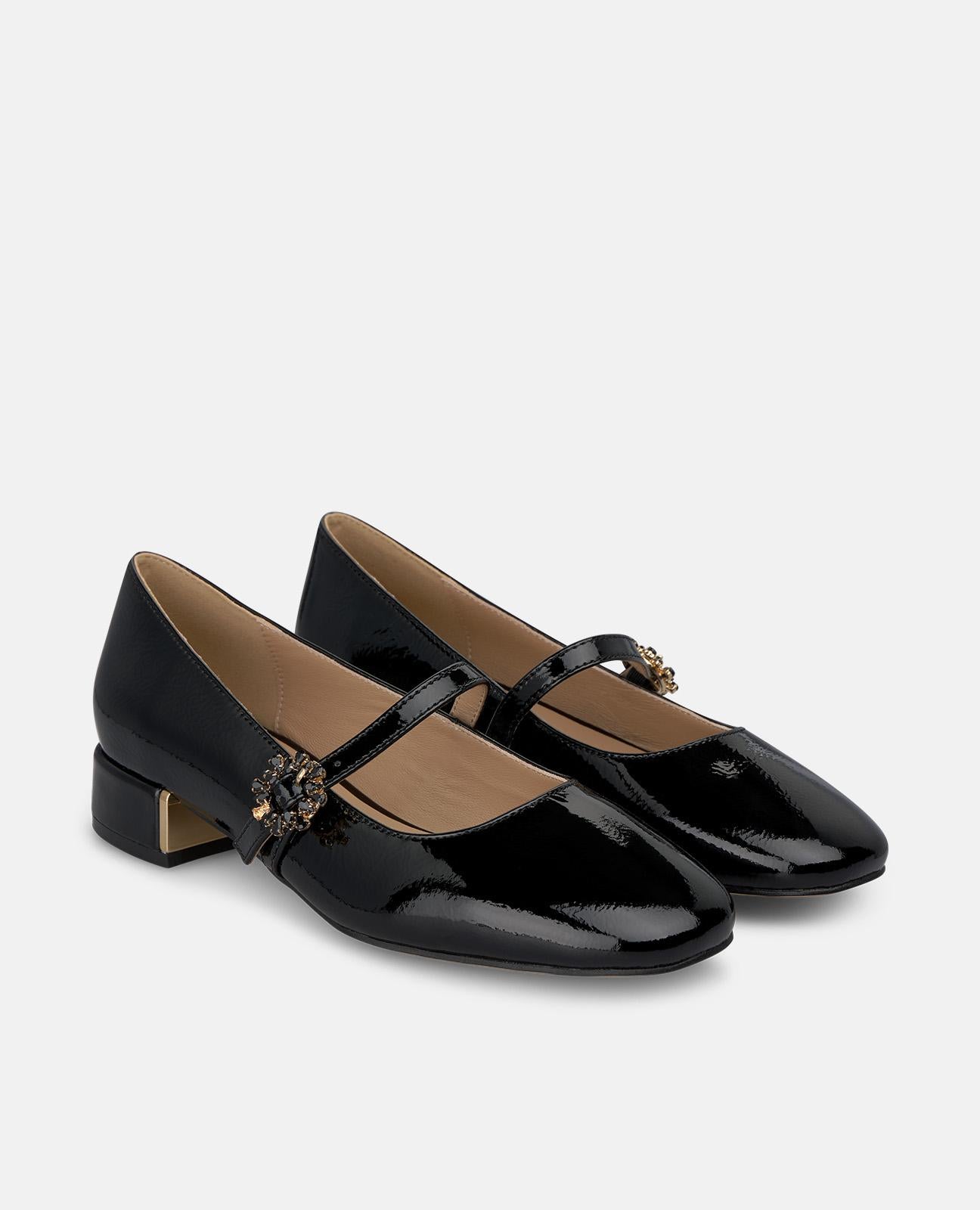 alma-en-pena-patent-leather-flats-schwarz-mit-blumenschnalle-und-3-cm-absatz image 2