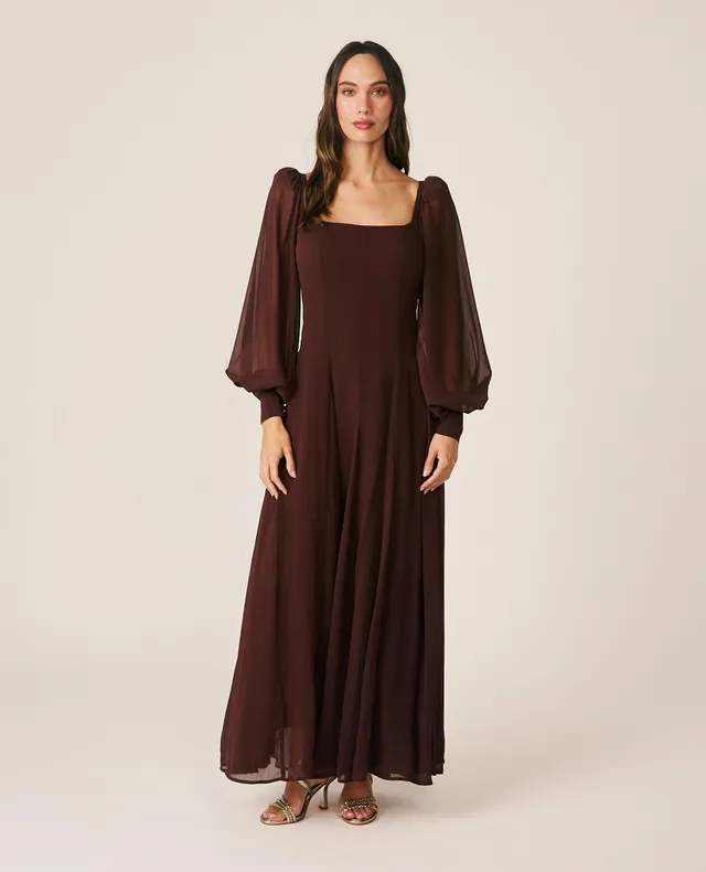 alma-en-pena-langes-chiffonkleid-braun-mit-puff-rmeln image 1