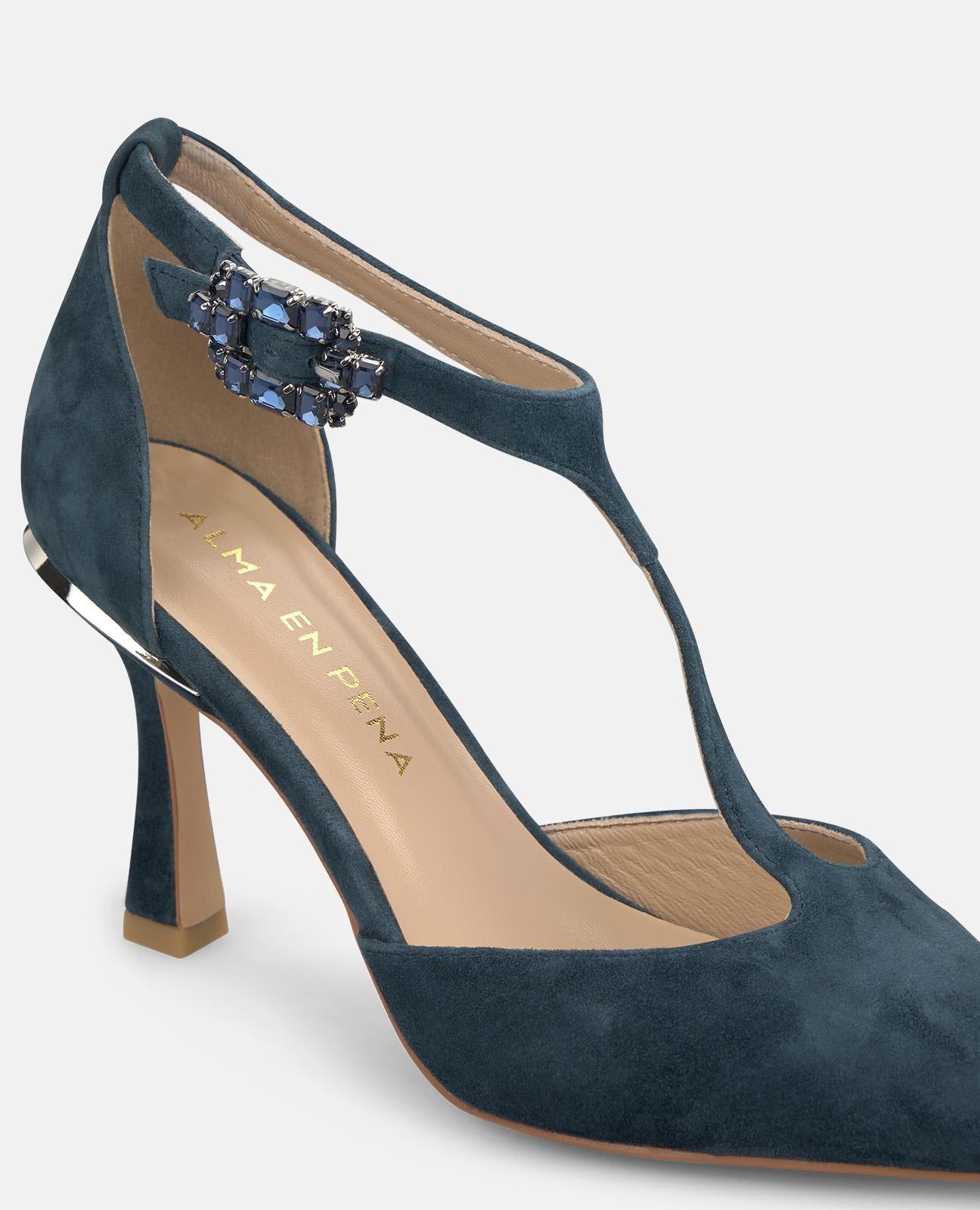 alma-en-pena-pumps-blau-mit-strass-schnalle-9-cm-pfennigabsatz image 4