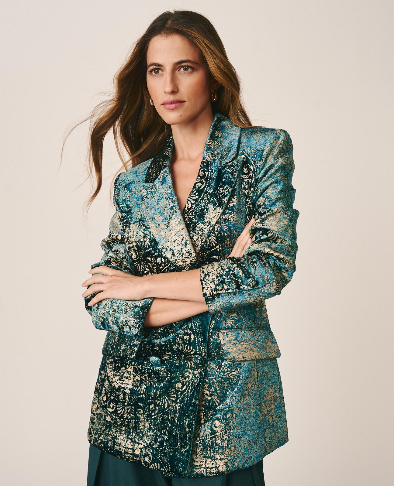 alma-en-pena-blazer-aus-samt-mit-fantasieprint-blau-oversize-double-breasted image 3