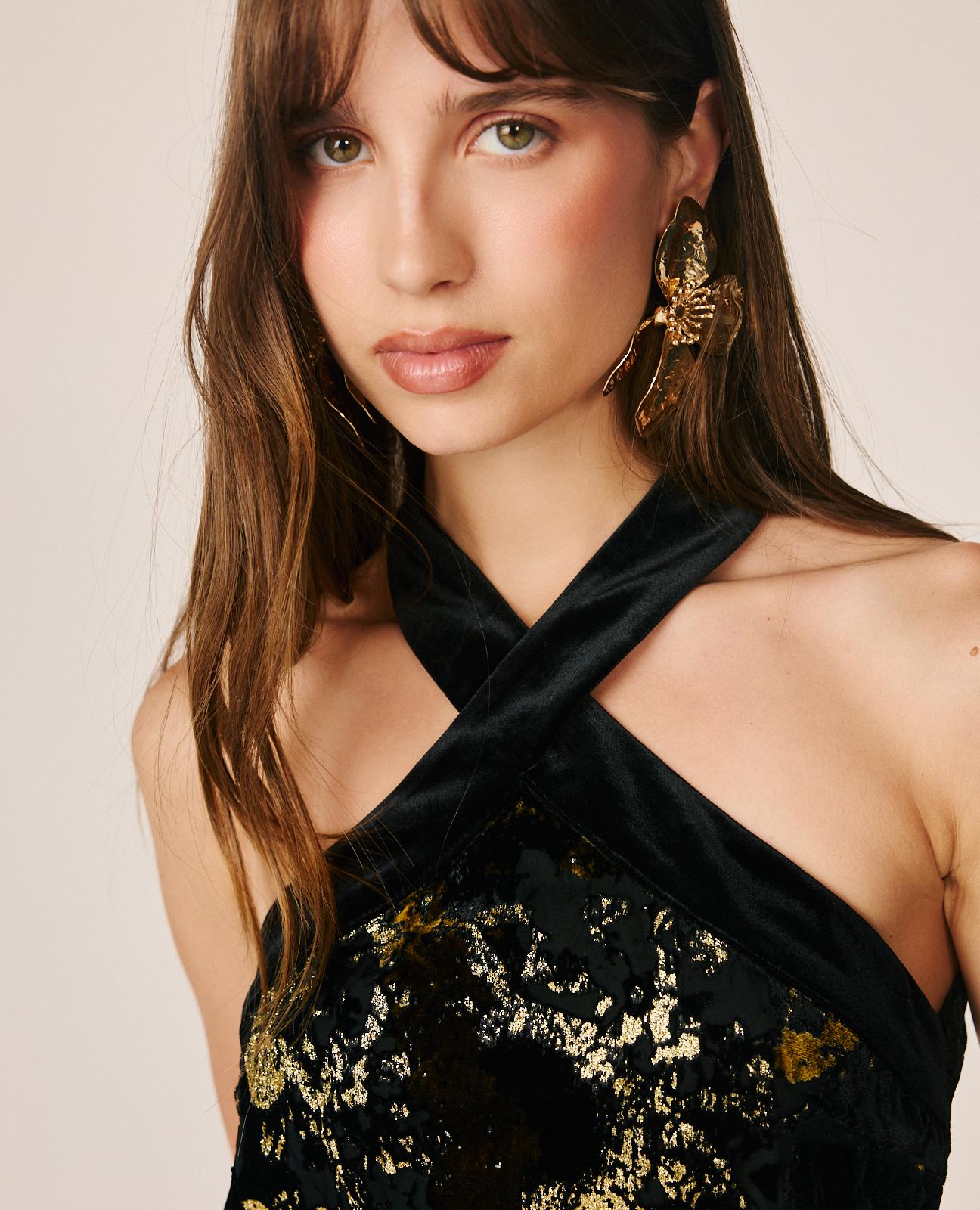 alma-en-pena-abstract-printed-halter-top-schwarz-devor-samt-top-mit-quasten image 3