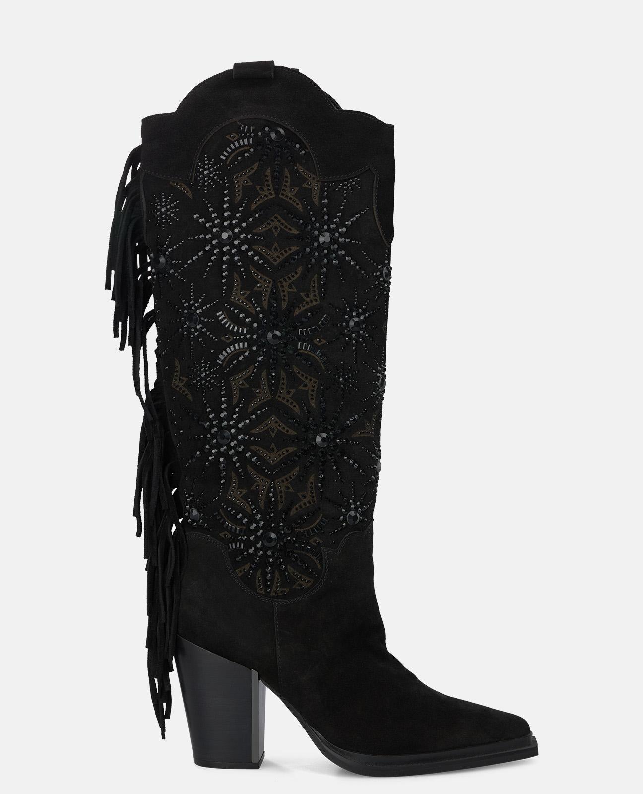 alma-en-pena-stiefelette-schwarz-9-5-cm-mit-strass-und-fransen image 1