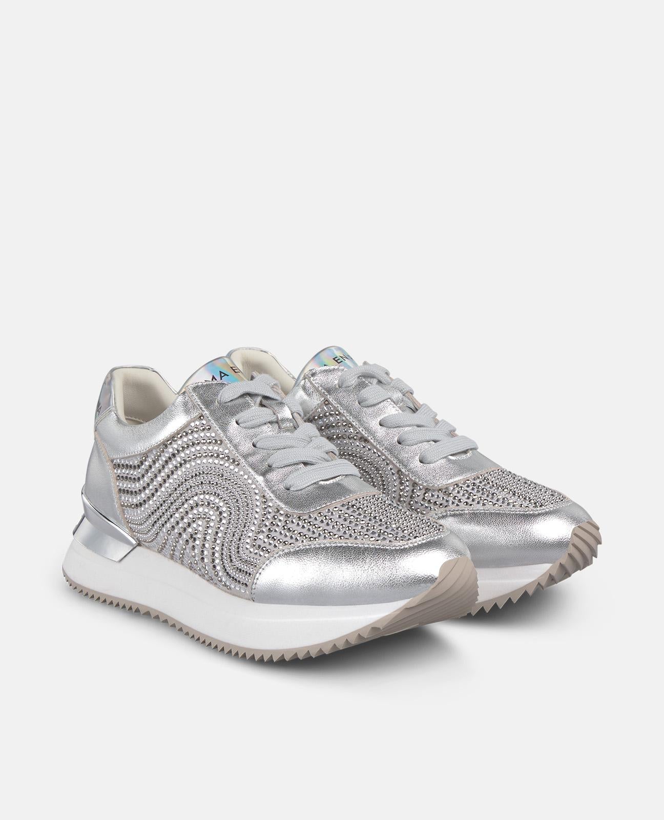 alma-en-pena-sneaker-mit-print-und-strass-schn-rer-silber-4-5-cm-plateau image 2