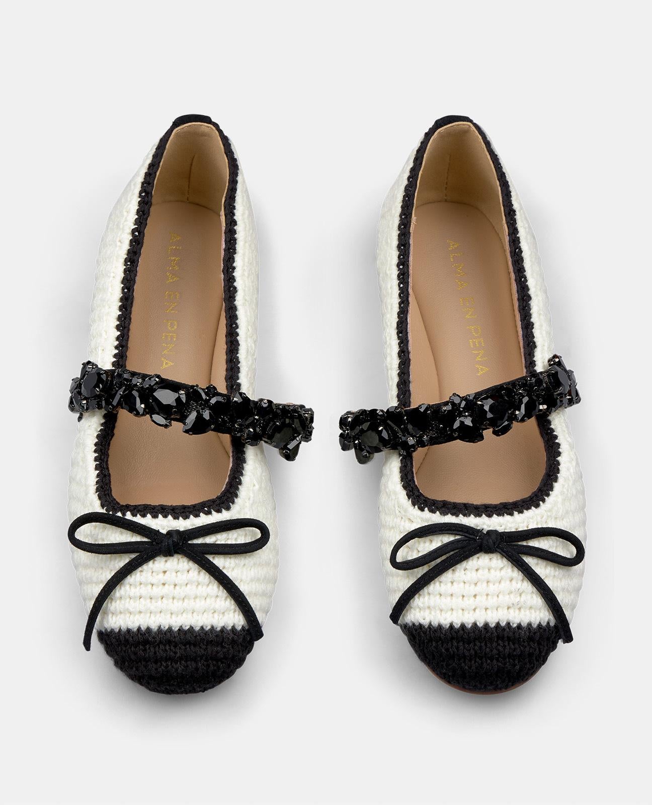 alma-en-pena-tweed-ballerina-damen-ballerina-wei-mit-strassriemchen image 4