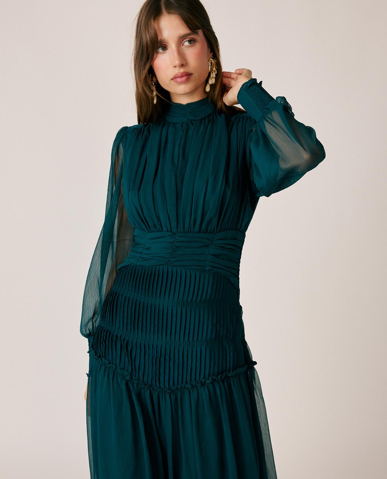 alma-en-pena-long-pleated-chiffon-dress-langes-plisseekleid-gr-n image 2