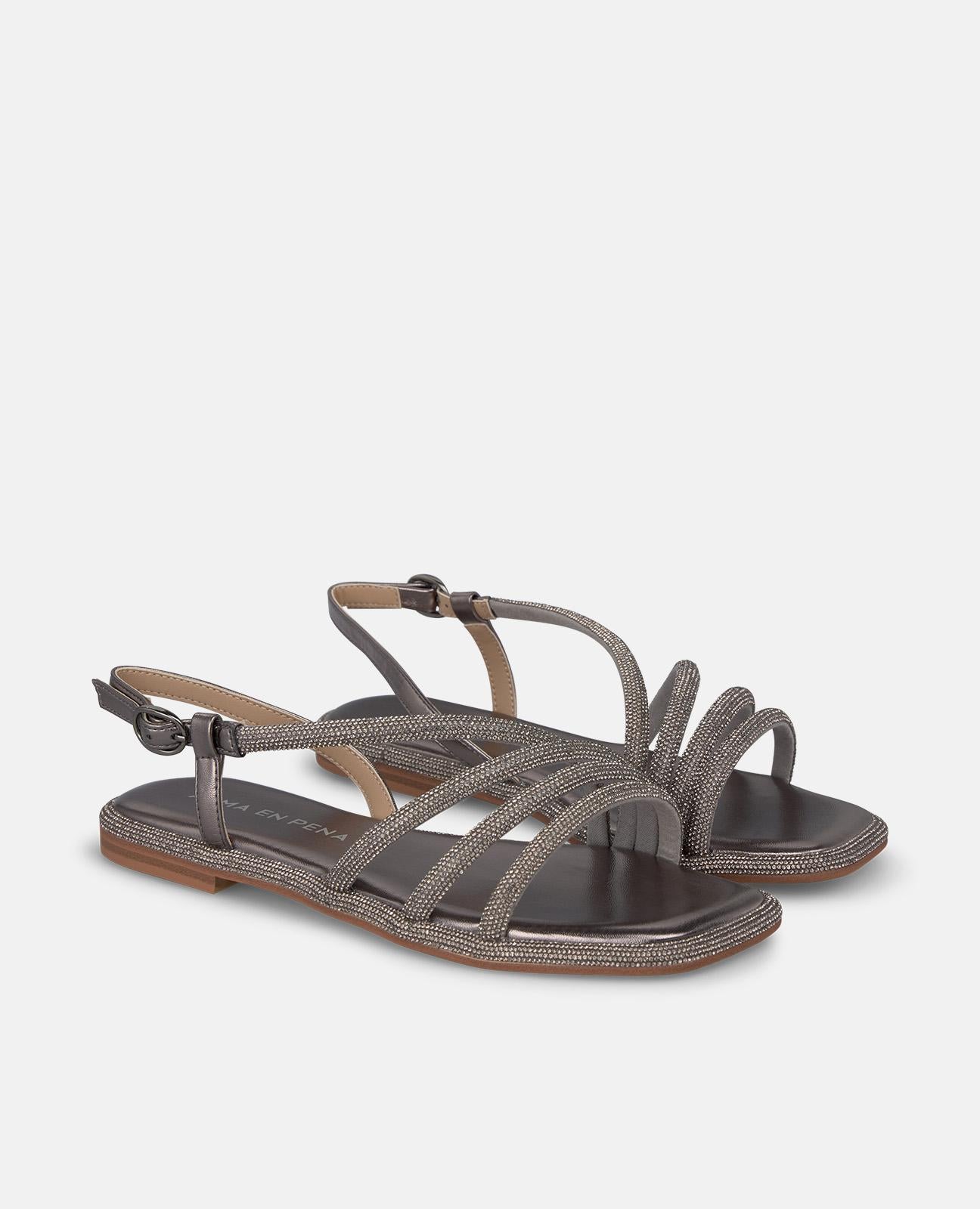 alma-en-pena-flatsandalen-mit-riemchen-silber-flach-schnalle image 2