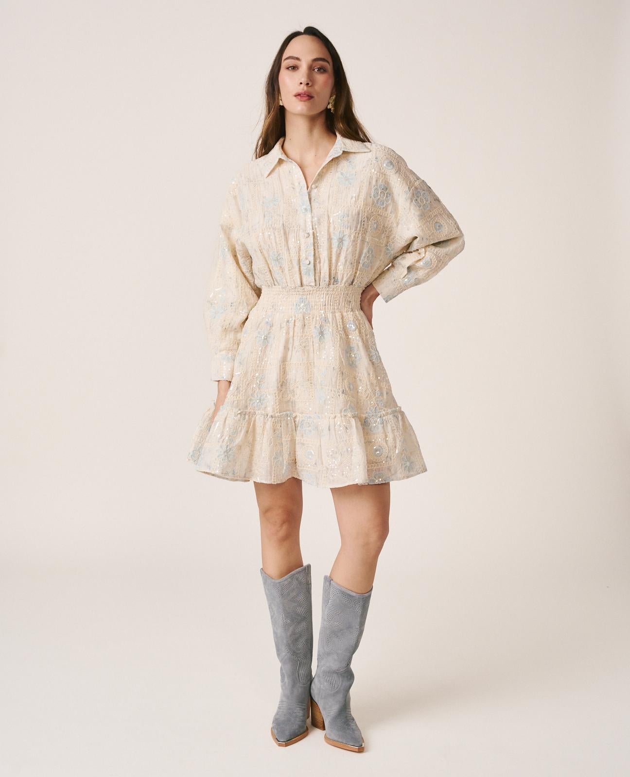 alma-en-pena-minikleid-mit-pailletten-stickerei-blau image 1