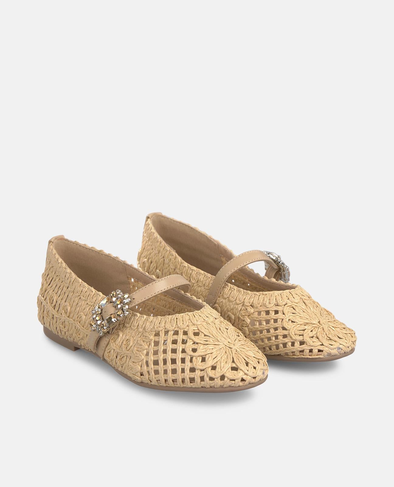 alma-en-pena-rafia-ballerina-spitze-ballerinas-mit-schmuck-schnalle-beige image 3