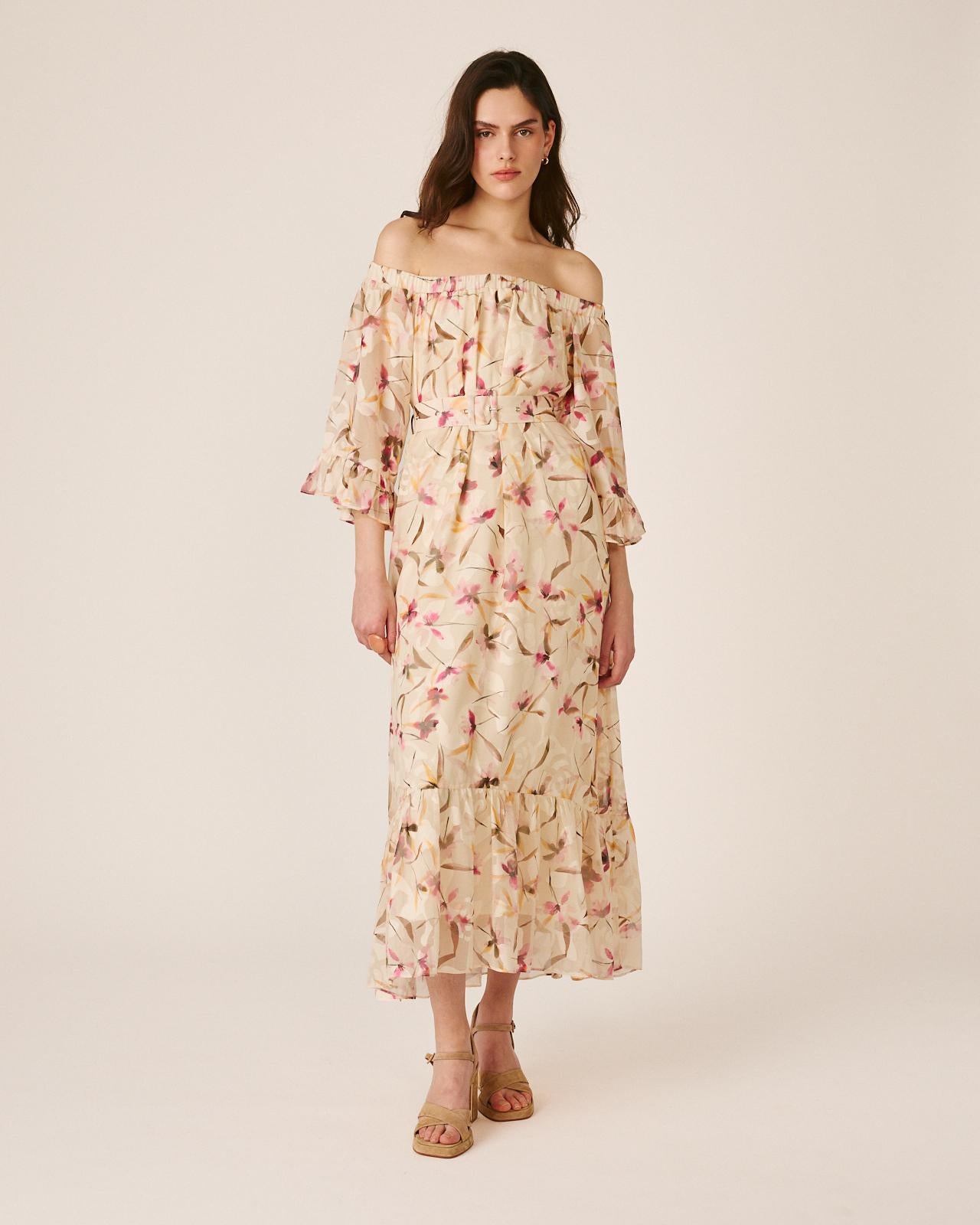 alma-en-pena-alfa-63209-midi-kleid-rosa-mit-carmen-ausschnitt image 1