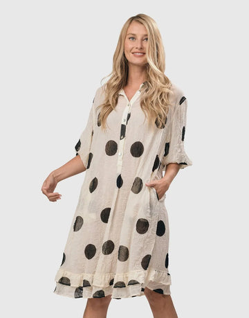alembika-moon-dot-babydoll-kleid-crinkle-chiffon-creme-schwarz image 6