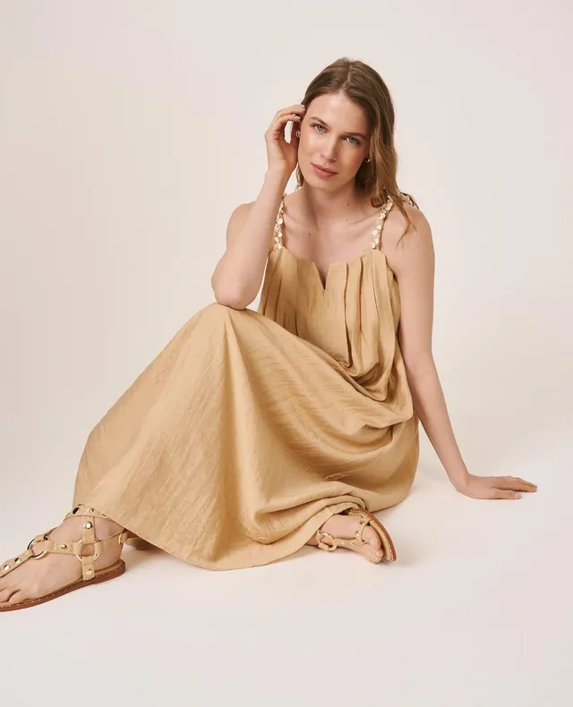 alma-en-pena-flowing-langes-midikleid-in-dorado-mit-v-ausschnitt image 1
