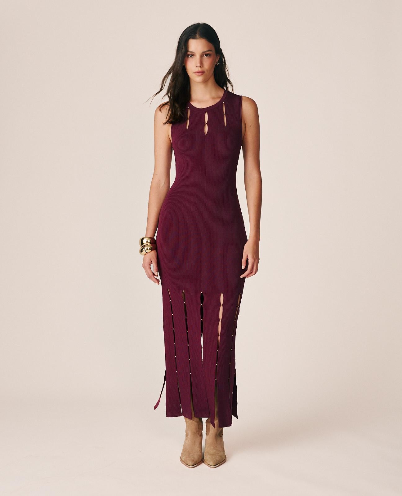 alma-en-pena-sleeveless-long-knit-dress-strick-maxikleid-bordeaux image 4