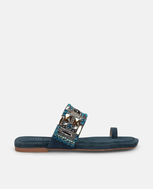 alma-en-pena-flache-sandale-mit-strass-riemen-zehensteg-sandale-blau-2-cm image 1