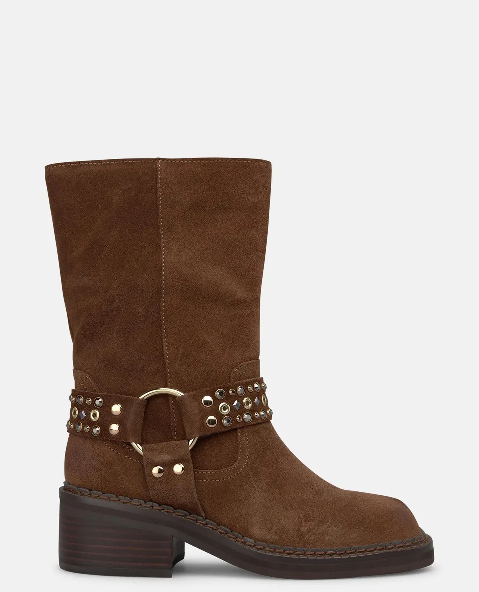 alma-en-pena-suede-stiefeletten-mit-riemen-camel-5-cm-blockabsatz image 1