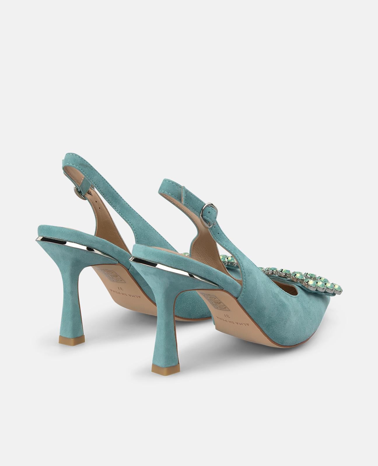 alma-en-pena-pumps-mit-strass-schnalle-slingback-spitz-zeh-9-cm-absatz-blau image 3