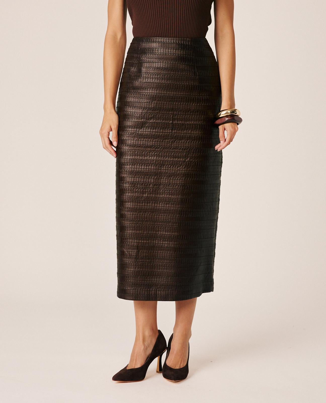 alma-en-pena-faux-leather-midi-rock-braun-bleistift image 3