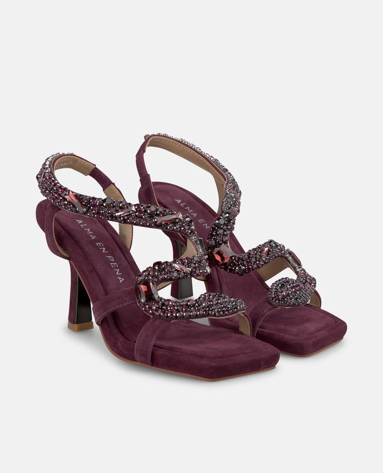 alma-en-pena-riemchensandale-bordeaux-snake-strass-9-cm image 2